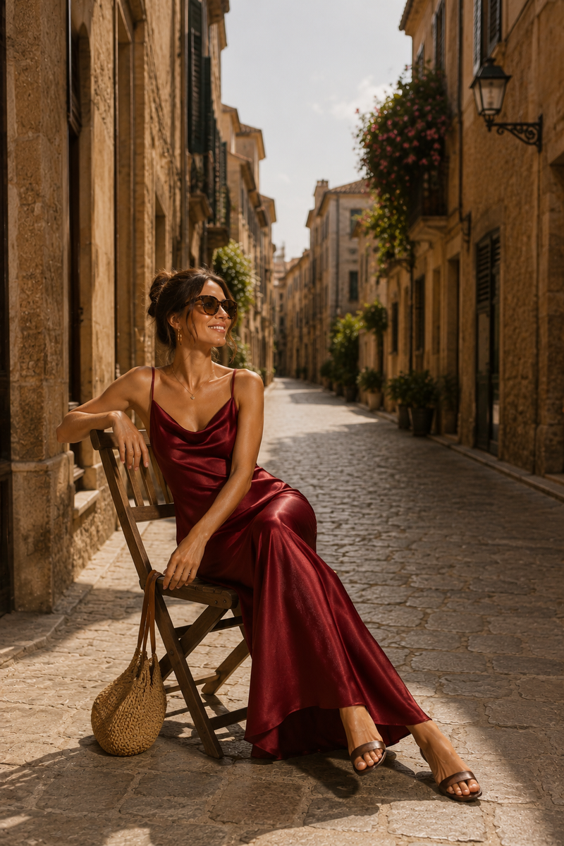 Bordeaux Grace Satin Gown